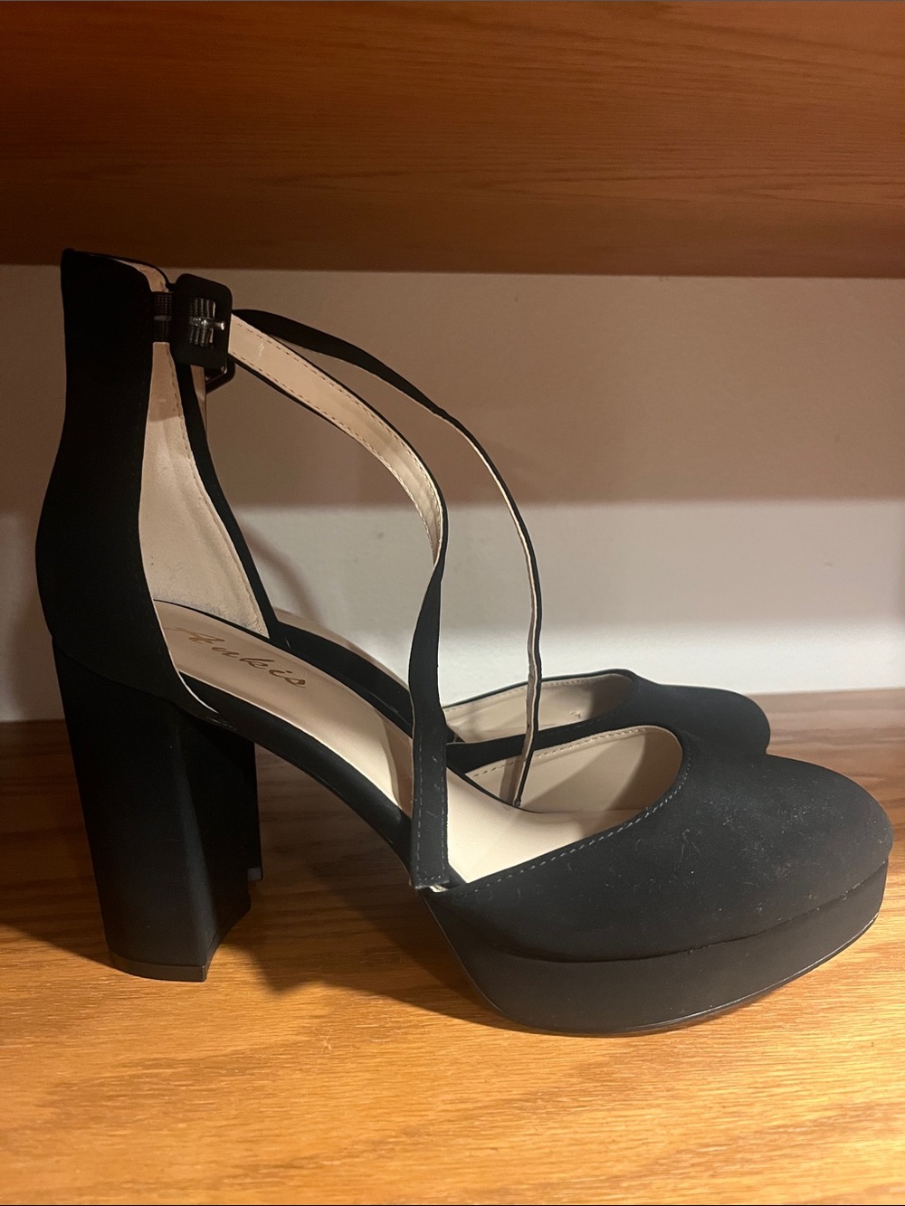 Black Platform Strappy Block Heel Pumps